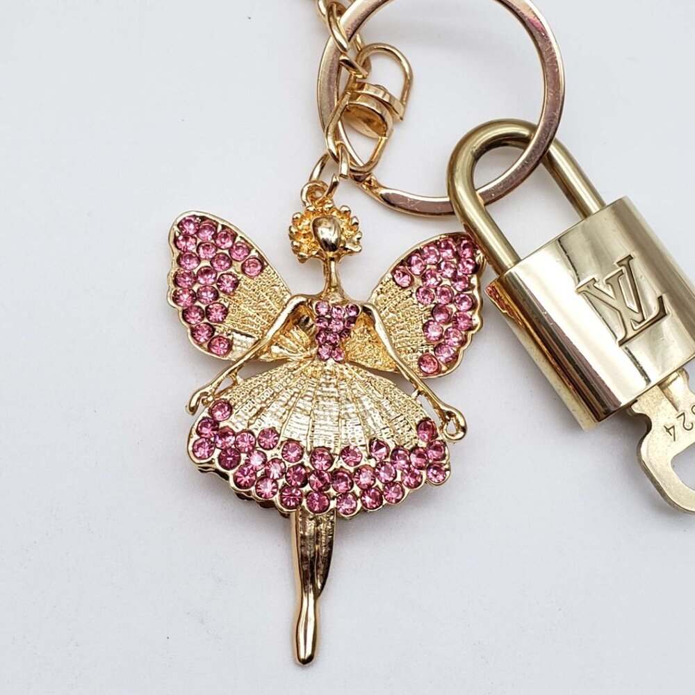 LV Gold Padlock Authentic 🔑 Luxury Bag Charm w/ Unbranded Fairy Keychain - Picture 4 of 6